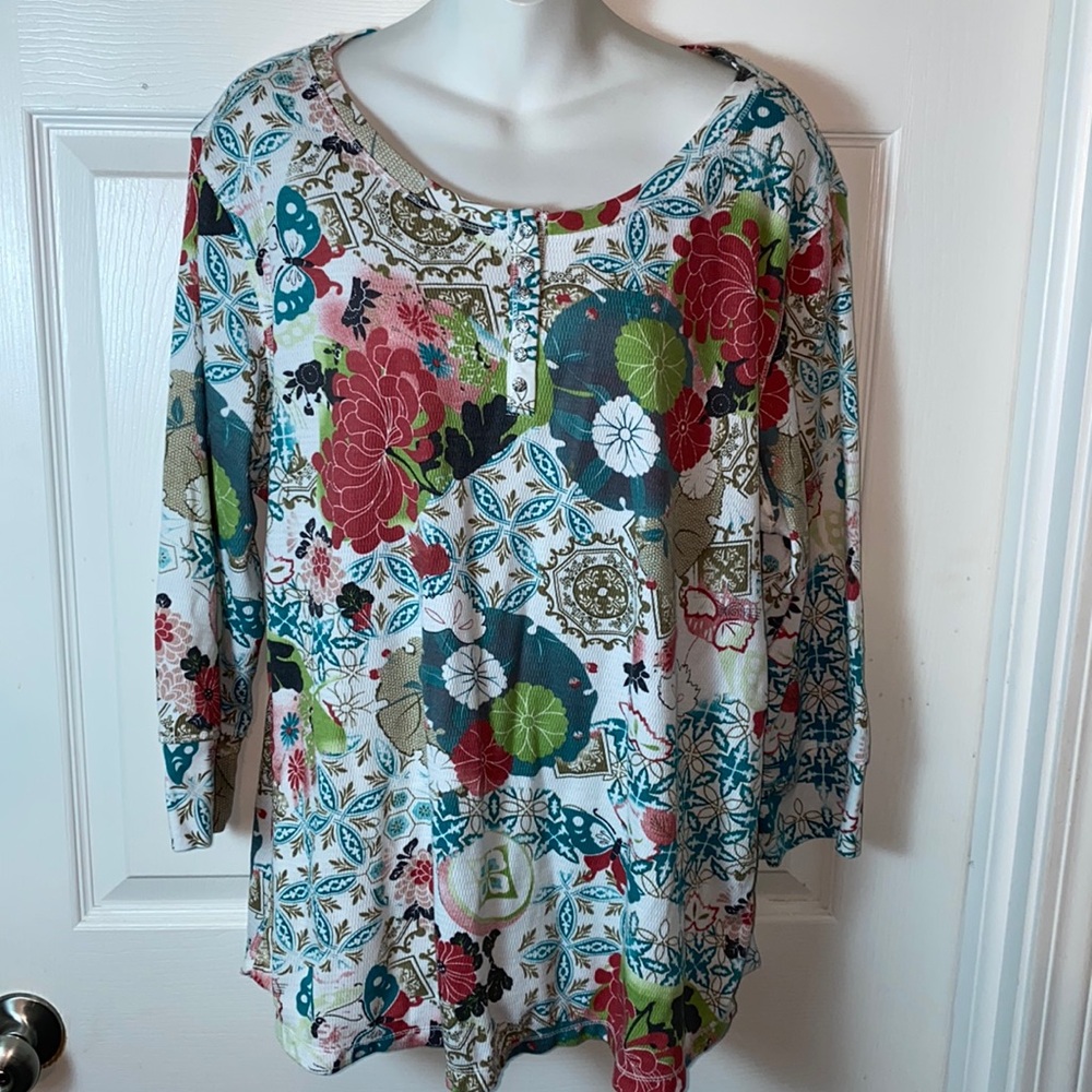 Ava & Grace  Women’s Floral Paisley Top 3/4 Sleeve Plus Size 2x Round Neck Tunic
